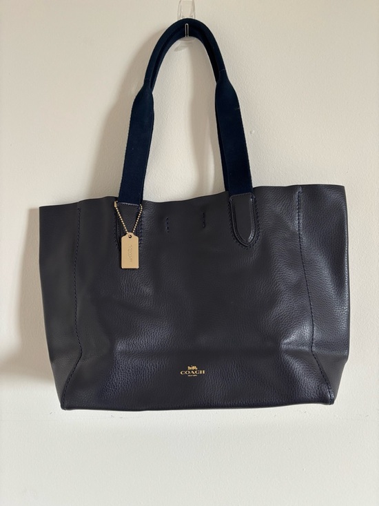 Coach Handbags - Coach Black Leather Tote with Navy Handles